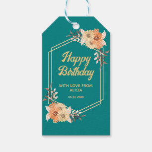 Fall Orange Blume Gold Aquamarin Happy Geburtstag Geschenkanhänger