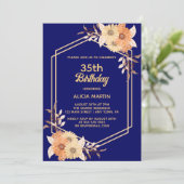 Fall Orange Blume Gold Navy Blauer Erwachsener Einladung (Stehend Vorderseite)