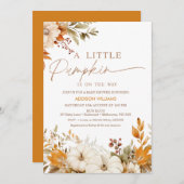 Fall Orange Floral Little Pumpkin Baby Dusche Einladung (Vorne/Hinten)