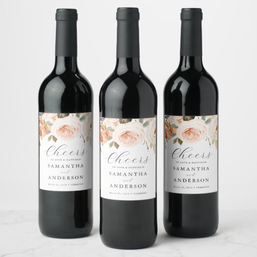 Fall Orange Floral Wedding Wein Flaschen Labels Weinetikett (Flaschen)
