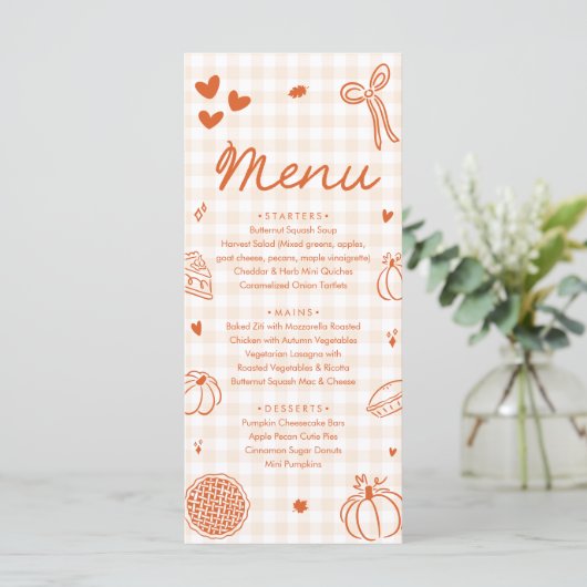 Fall Orange Hand Drawn A Little Cutie Pie Menu (Stehend Vorderseite)
