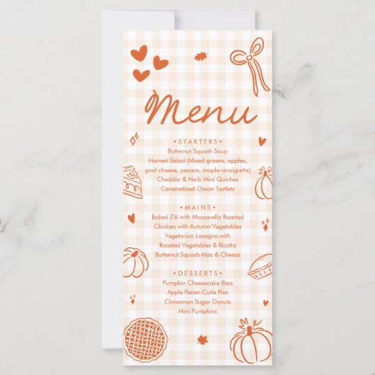 Fall Orange Hand Drawn A Little Cutie Pie Menu (Vorderseite)