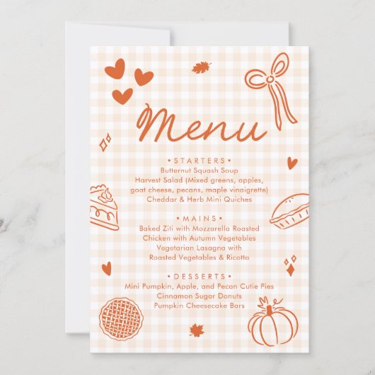Fall Orange Hand Drawn A Little Cutie Pie Menu (Vorderseite)