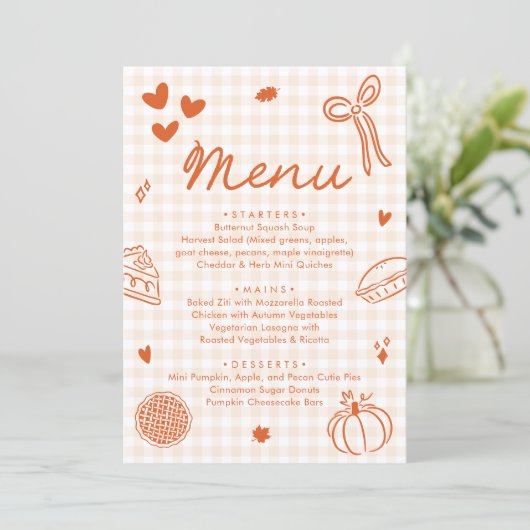 Fall Orange Hand Drawn A Little Cutie Pie Menu (Stehend Vorderseite)