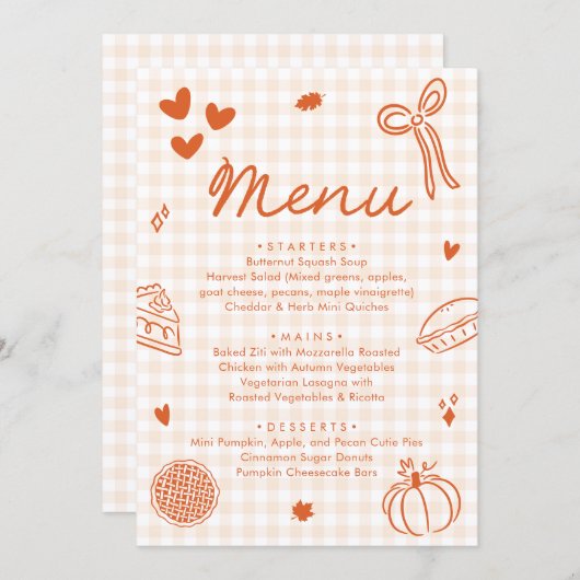 Fall Orange Hand Drawn A Little Cutie Pie Menu (Vorne/Hinten)