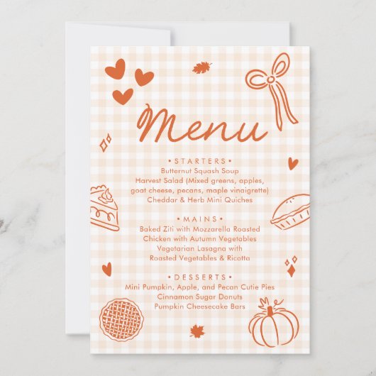 Fall Orange Hand Drawn A Little Cutie Pie Menu Einladung (Vorderseite)