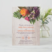 Fall Orange Lila Rose Carnation Bouquet Wedding Einladung (Stehend Vorderseite)