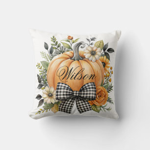 Fall Orange Pumpkin mit Checked Bow Throw Kissen