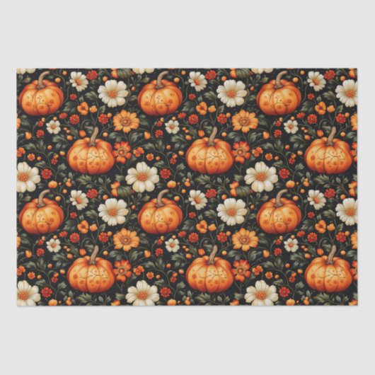 Fall Orange Pumpkins und Florals Seidenpapier (Vorderseite)