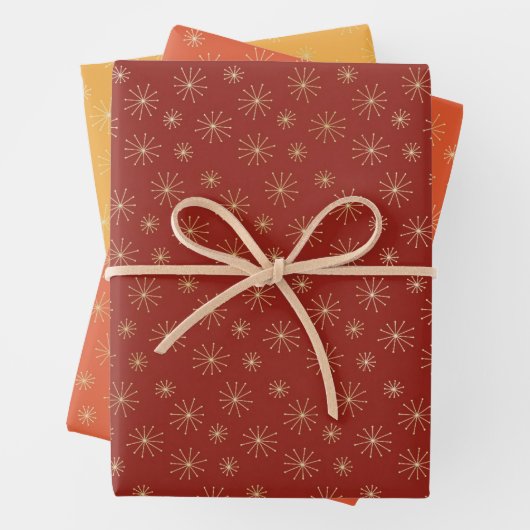 FALL ORANGE RED AND GOLD MIT SNOWFLAKE PATTERN GESCHENKPAPIER SET (Beispiel)