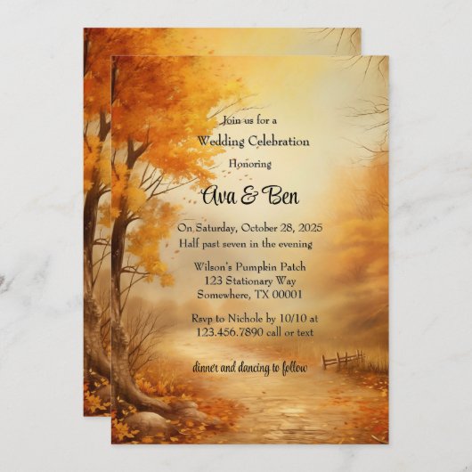 Fall Orange Tree Rustic Wedding Celebration Einladung (Vorne/Hinten)