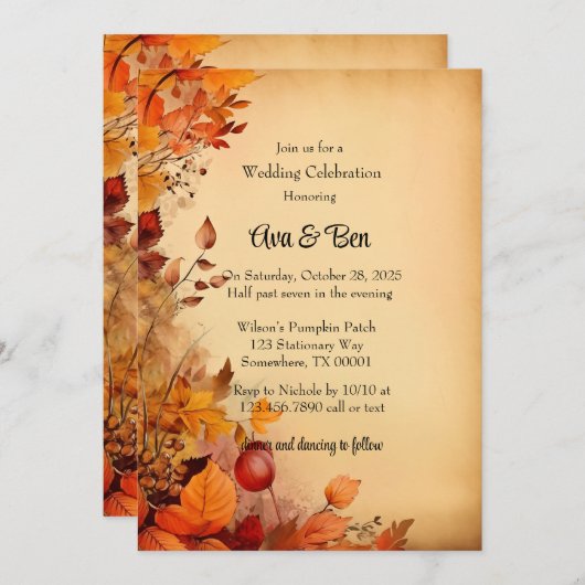 Fall Orange Trees Rustikale Hochzeitsstimmung Einladung (Vorne/Hinten)