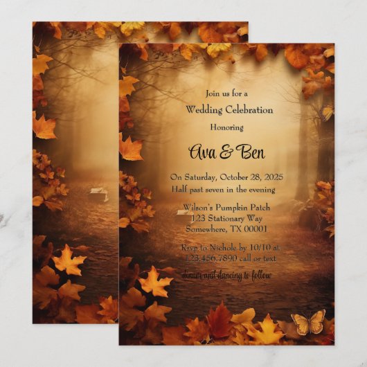 Fall Orange Trees Rustikale Hochzeitsstimmung Einladung (Vorne/Hinten)