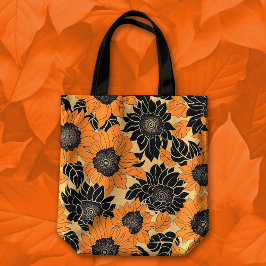 Fall Orange und Black Dahlia Floral Tasche
