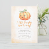 Fall Orange Wasserfarbe Kleine Pumpkin Baby Dusche Einladung (Stehend Vorderseite)