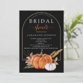 Fall Orange & White Pumpkins Blätter auf Black Einladung (Stehend Vorderseite)