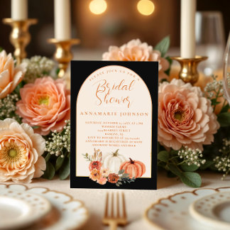 Fall Orange & White Pumpkins Florals auf schwarz Einladung