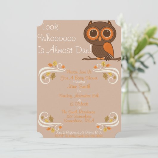 Fall Owl Baby Dusche Einladung (Stehend Vorderseite)