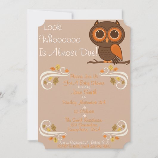 Fall Owl Baby Dusche Einladung (Vorderseite)