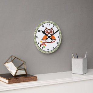 Fall Owl Clock Runde Wanduhr