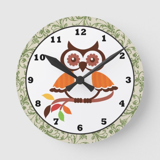 Fall Owl Clock Runde Wanduhr (Vorderseite)