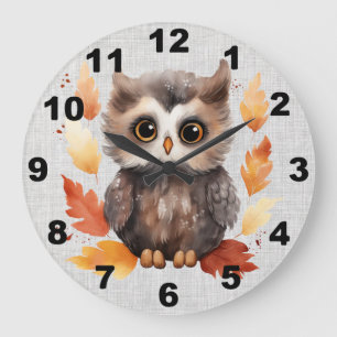 Fall Owl Wall Clock Große Wanduhr