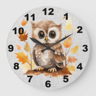 Fall Owl Wall Clock Große Wanduhr
