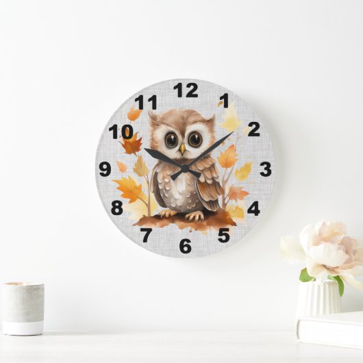 Fall Owl Wall Clock Große Wanduhr (Zuhause)