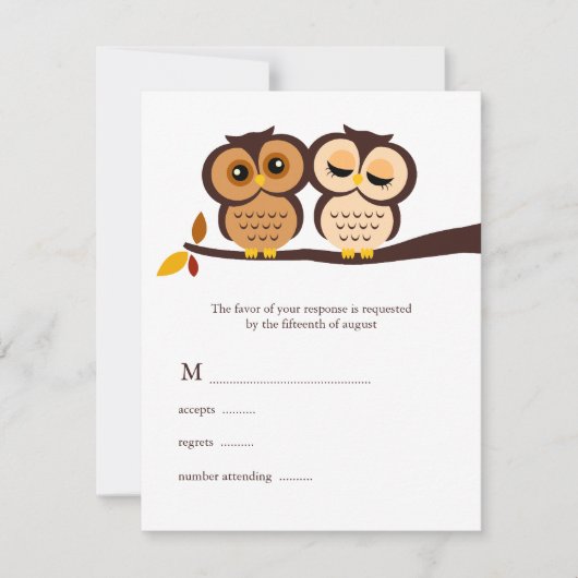 Fall Owls Hochzeitskarten RSVP Karte (Vorderseite)