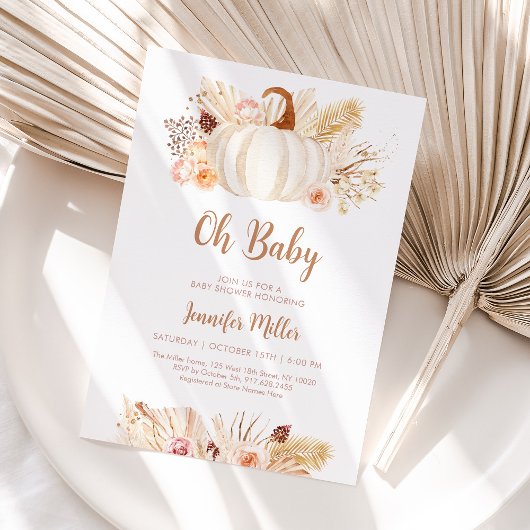 Fall Pampas Grass Pumpkin Baby Dusche Einladung