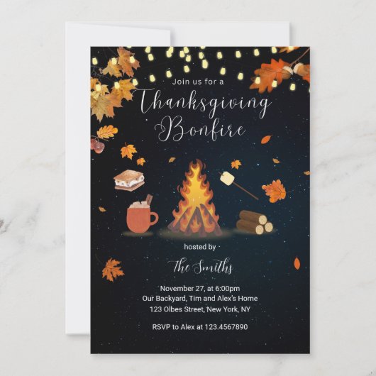 Fall Party Backyard Bonfire Erntedank Einladung (Vorderseite)