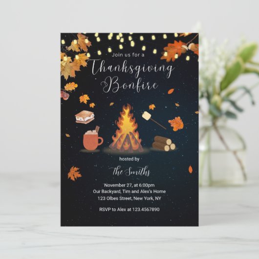 Fall Party Backyard Bonfire Erntedank Einladung (Stehend Vorderseite)
