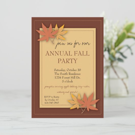 Fall Party Blätter Einladung (Stehend Vorderseite)