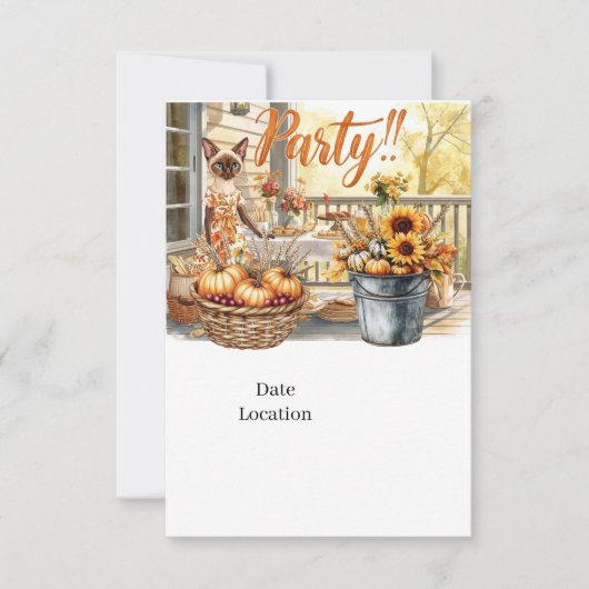Fall Party Invitation Card  for Siamese Cat Lovers Einladung (Vorderseite)