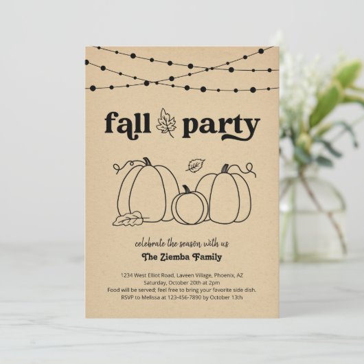 Fall Party Invitation Einladung (Stehend Vorderseite)