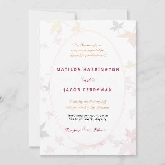 Fall Pastel Blätter Boho Frame Wedding Einladung (Vorderseite)