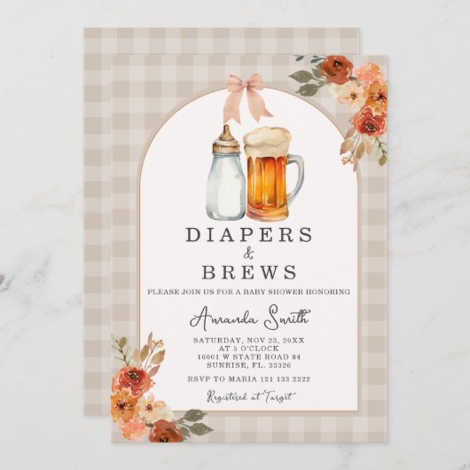 Fall Pastel Diapers and Brews Baby Showroom Invita Einladung (Vorne/Hinten)