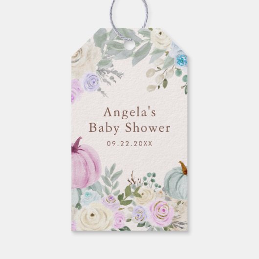 Fall Pastel Pumpkin Floral Baby Dusche Geschenkanhänger (Rückseite)