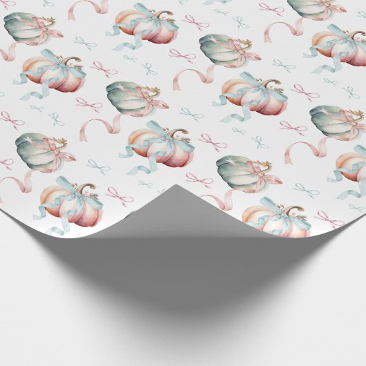 Fall Pastel Pumpkins and Bows Wrapping Paper Geschenkpapier (Ecke)