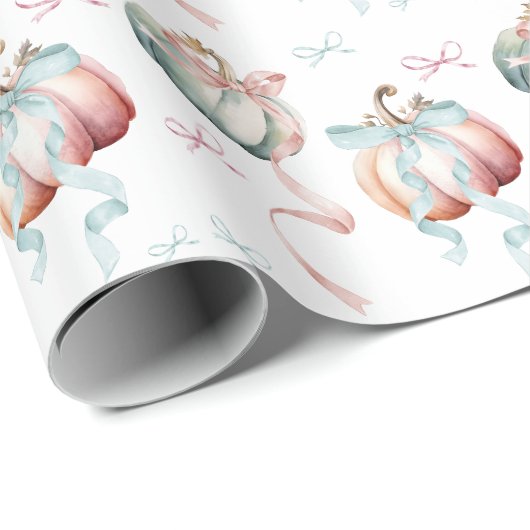 Fall Pastel Pumpkins and Bows Wrapping Paper Geschenkpapier (Rolleneckpunkt)