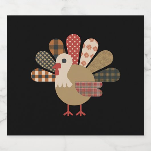 Fall Patchwork QuiltedTurkey Erntedank Bierflaschenetikett (Einzelnes Label)
