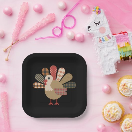 Fall Patchwork QuiltedTurkey Erntedank Pappteller (Party)