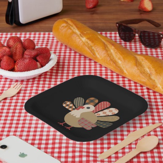 Fall Patchwork QuiltedTurkey Erntedank Pappteller (Picknick)