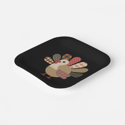 Fall Patchwork QuiltedTurkey Erntedank Pappteller (Gewinkelt)