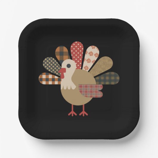 Fall Patchwork QuiltedTurkey Erntedank Pappteller (Vorderseite)