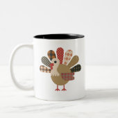 Fall Patchwork QuiltedTurkey Erntedank Zweifarbige Tasse (Links)
