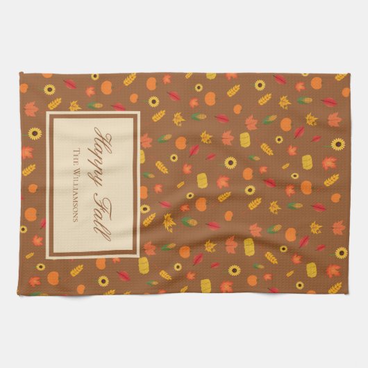 Fall Pattern Familienname Brown Geschirrtuch (Horizontal)