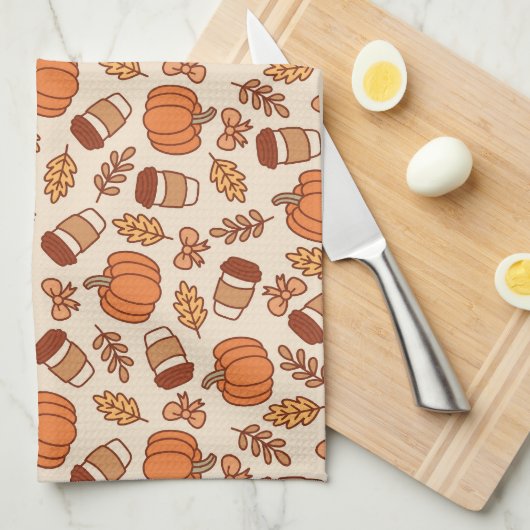 Fall Pattern Nahtlose Kaffee Pumpkin Geschirrtuch (Viertel Falte)