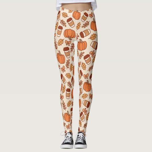 Fall Pattern Nahtlose Kaffee Pumpkin Leggings (Vorderseite)