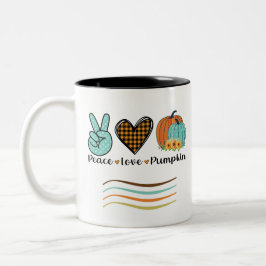 Fall Peace Liebe und Pumpkin Aquamarin und Orange Zweifarbige Tasse